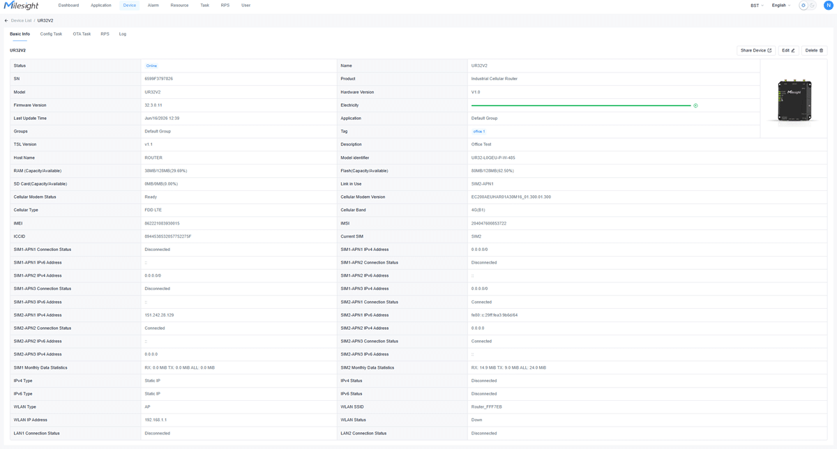 Milesight Development Platform - Device Information at a glance