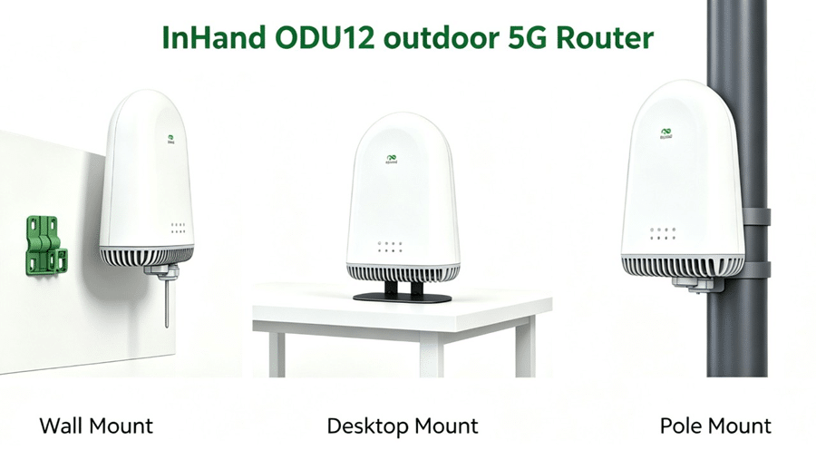 InHand ODU12 outdoor 5G router wall, pole and roof mounting options